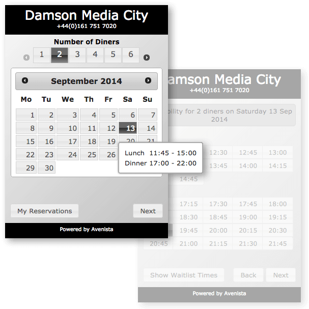 Damson Media City Reservation Calendar